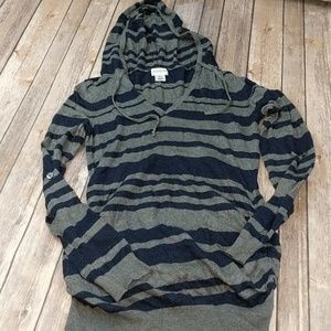 Motherhood Maternity Hooded Sweater Striped Small